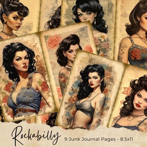 Junk Journal Papers Rockabilly, Pin Up Girl Junk Journal Kit, Vintage Junk Journal, Journal Pages, Printable, Retro Girls Junk Journal