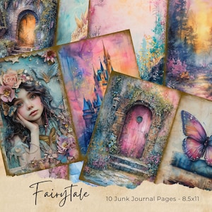 Pages de carnet de voyage féeriques, collages papillons enchantés à imprimer, kit fantastique, papier de carnet de voyage papillons et fées, conte de fées
