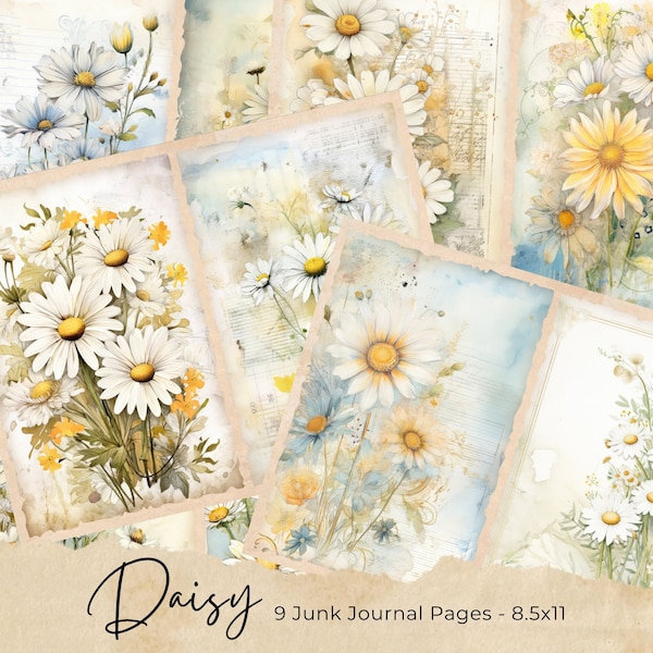 Lazy Daisy, Junk Journal Kit, Flower, Daisies, Vintage, Junk Journal, Printable, Paper, Pages, Ephemera, Digital, Download, Daisy Pages