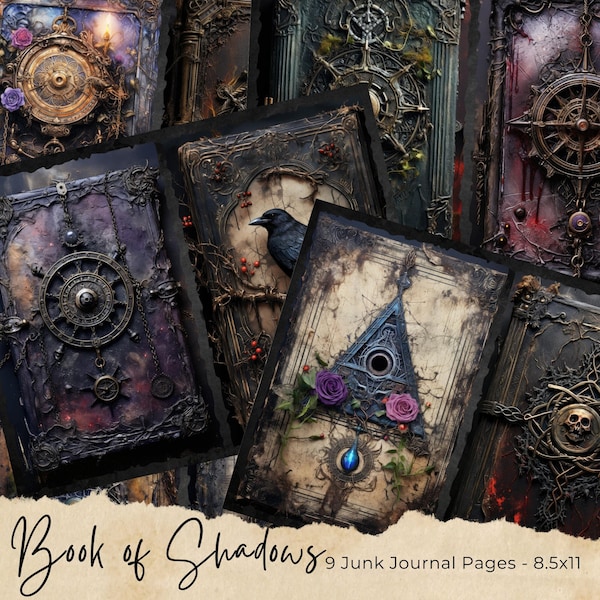 Book of Shadows Junk Journal Pages Mystic Dark Witch Magical Junkjournal Kit Halloween Digi Kit Goth Digital Paper Collage Sheet Printable