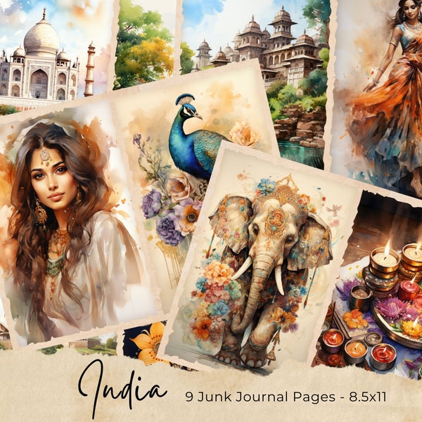 Indian Theme Junk Journal Pages, Vintage India Scenery & Motifs, Digital Collage Printable Journaling Sheets, Vintage Ephemera