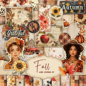 Outono lixo diário kit outono lixo diário efêmera etiquetas imprimíveis etiquetas cartões abóbora laranja floresta artesanato suprimentos scrapbook papel digital