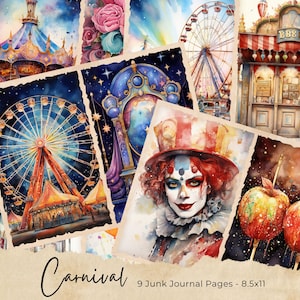 Vintage Fairground Junk Journal Pages, Digital Fair Scrapbook Kit, Circus Ephemera, Printable Collage Sheet, Victorian Fayre Paper Download