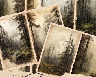 Kit de diario basura Old Forest, papeles góticos, álbumes de recortes, inserto antiguo, material efímero vintage, hoja de collage, carpeta digital, descarga instantánea