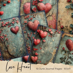 Floral Hearts Junk Journal Kit Vintage Love Letter Papel digital para Scrapbooking Vintage Valentine Flores Ephemera Butterfly Journal Page