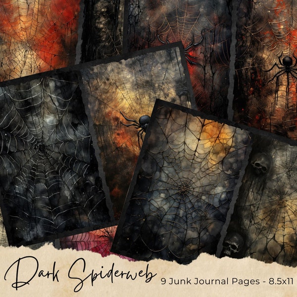 Creepy Spiderweb Junk Journal Pages Dark Fantasy Black Witchy Junkjournal Kit Halloween Digi Kit Goth Digital Paper Collage Sheet Printable