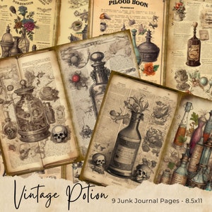 Mystic Potion Junk Journal Pages, Digital Scrapbook Paper Kit, Vintage Ephemera, Witchy Collage Sheet, Magic Spell Book, Alchemy Printable