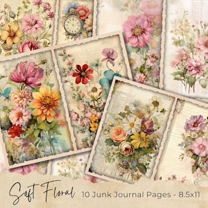 Page imprimable du journal indésirable fleurs printanières aquarelle, kit de journal indésirable fleurs, feuille de collage numérique papier journal indésirable, téléchargement immédiat