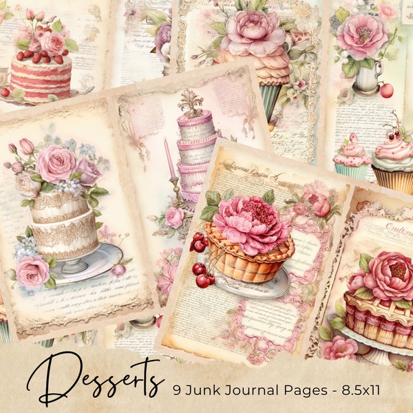 Cakes & Pies Junk Journal Pages, Digital Scrapbook Paper Kit, Baking Printable, Sweet Treats Collage Sheet, Dessert Cooking, Vintage Kitchen