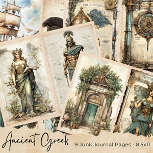 Page imprimable aquarelle de journal indésirable de la Grèce antique, kit de journal indésirable Egypte, feuille de collage numérique papier journal indésirable, téléchargement immédiat