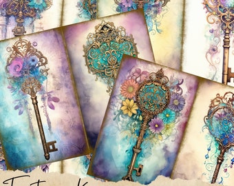 Fantasy Keys Junk Journal, Digital Scrapbook Paper Kit, Fantasy Castle Printable, Enchanted Fairy Collage Sheet, Magical Forest Download