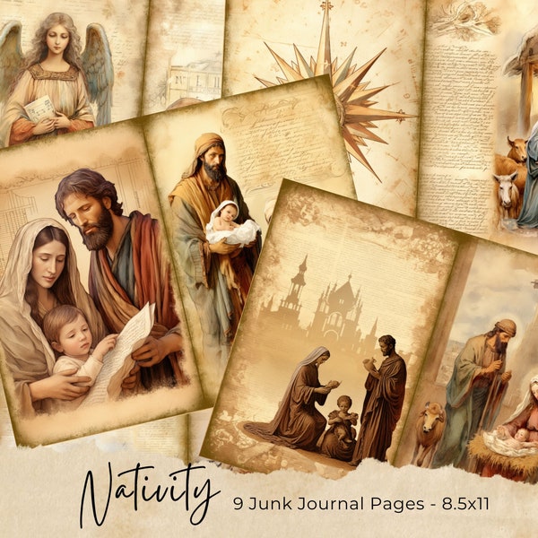Christmas Nativity Junk Journal Kit, Nativity Junk Journal, Baby Jesus, Printable, Collage Paper, Nativity Ephemera, Journal Pages, Download