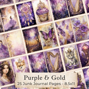 Purple Theme, Big Bundle Shabby Chic Journal, Digital paper A4, Junk Journal, Decoupage Papers, Scrapbook Paper, Small Emphemera