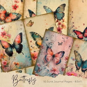 Aquarell Schmetterling Junk Journal Kit Fantasy Schmetterling Journal Seiten, Junk Journal druckbares Papier, digitale Collage Blatt, sofortiger Download