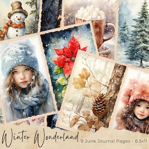 Winter Junk Journal Printable Pages, Junk Journal Kit, Winter Scrapbook Paper, Journaling pages, Digital Collage Sheet, Christmas Journal