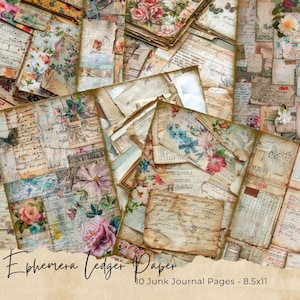 Ephemera-grootboekpapier voor ongewenste tijdschriften, grootboekboek, digitaal grootboekpapier, digitaal plakboek, afdrukbare dagboekpagina's