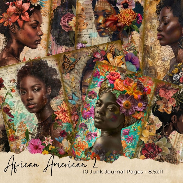 Black Women Junk Journal, African American, Junk Journal Kit, Digital Papers, Printable Ephemera, Digital Journal Kit, Black Woman Journal