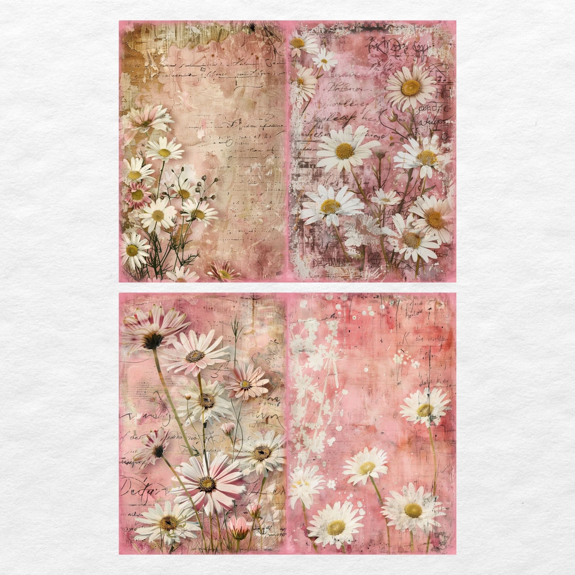Pink Daisy Junk Journal Pages, Digital Scrapbook Paper Kit, Floral ...