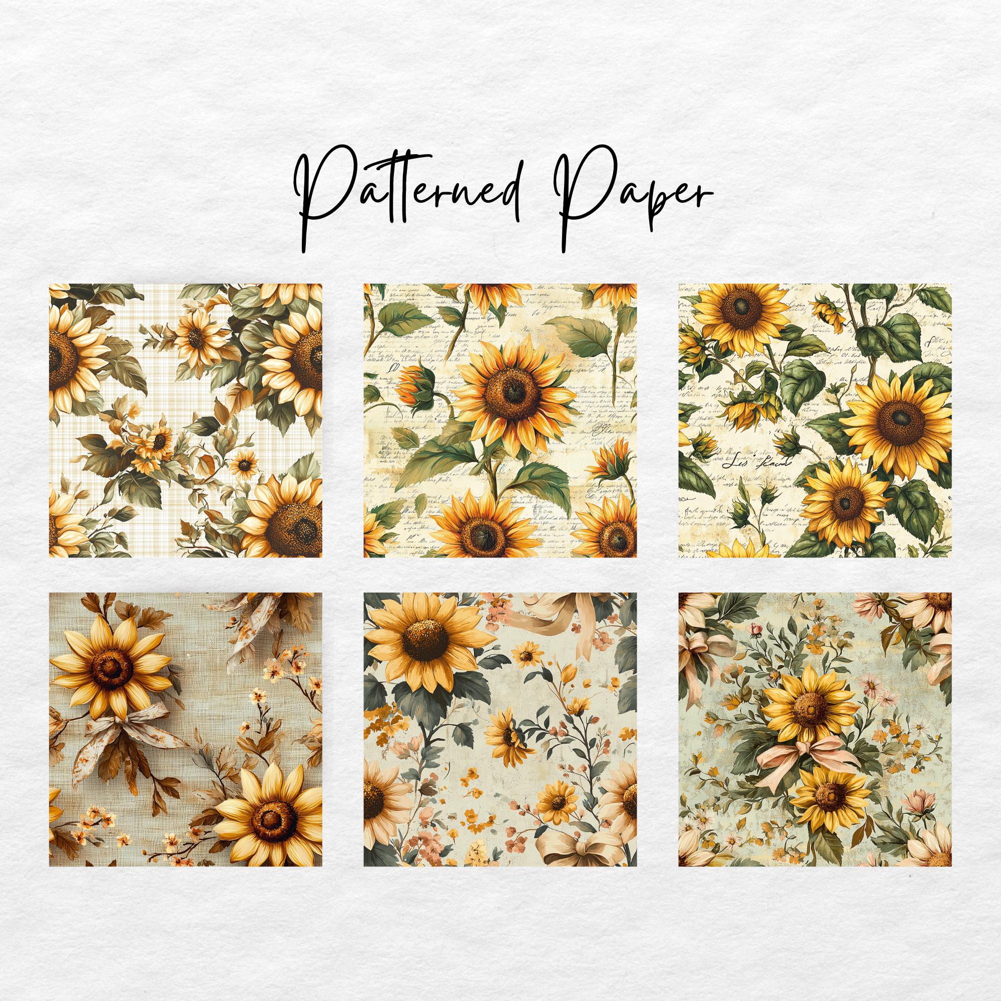 Sunflower Junk Journal Pages, Digital Scrapbook Paper Kit, Printable ...