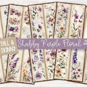 Kit de diario basura romántico, delgado y alto, con rosas moradas vintage, páginas de diario basura, papel para álbumes de recortes, tarjetas, manualidades y collage.