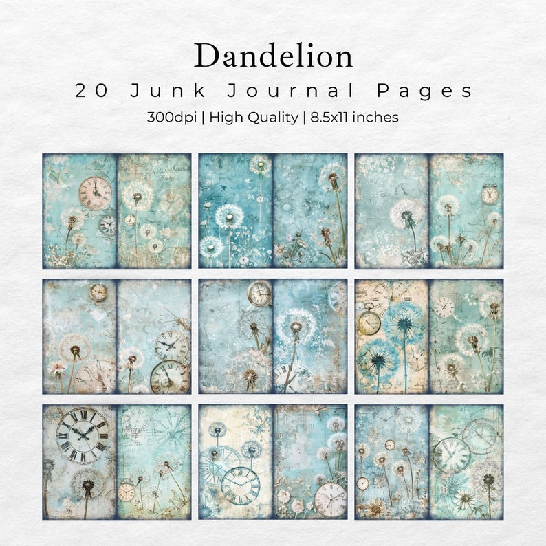 Dandelion Junk Journal Paper Flower Junk Journal Kit Printable Pages ...