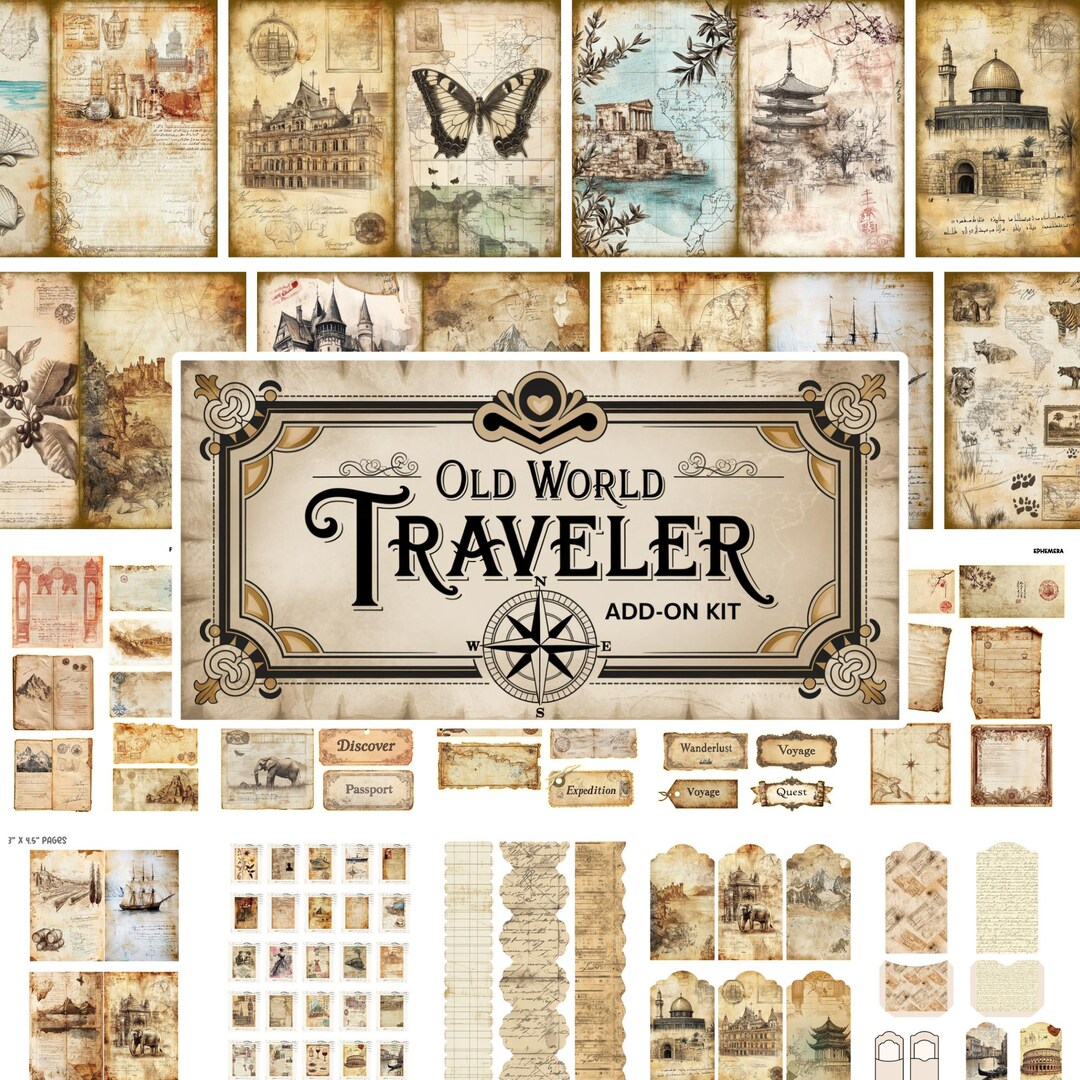 The Traveler Printable Junk Journal Kit Vintage Grunge Digital Download ...