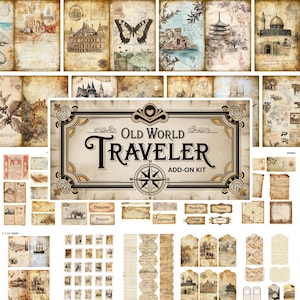 The Traveler Printable Junk Journal Kit Vintage Grunge Digital Download Antique Scrapbook Paper Collage Sheets Travel Ephemera Industrial