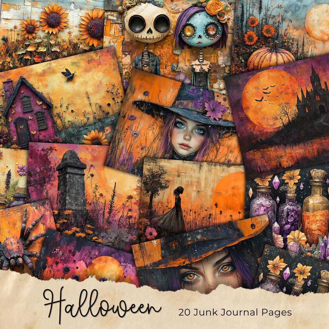 Halloween Junk Journal Pages, Digital Scrapbook Paper Kit, Spooky ...