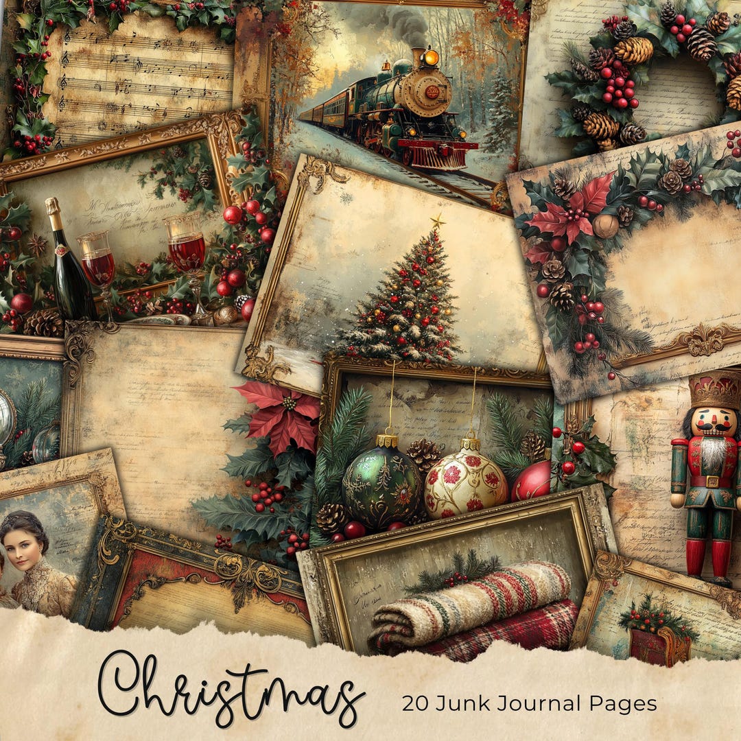 Christmas Junk Journal Kit, Vintage Merry Christmas Junk Journal Pages ...