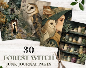 Forest Witch Junk Journal Pages, Printable Grimoire Ephemera (Digital Download)