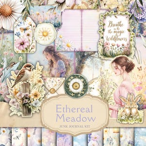 Kit de journal indésirable du jardin des fées, éphémères du printemps, album à imprimer, papier imprimable, collage numérique, pages de printemps, collage numérique