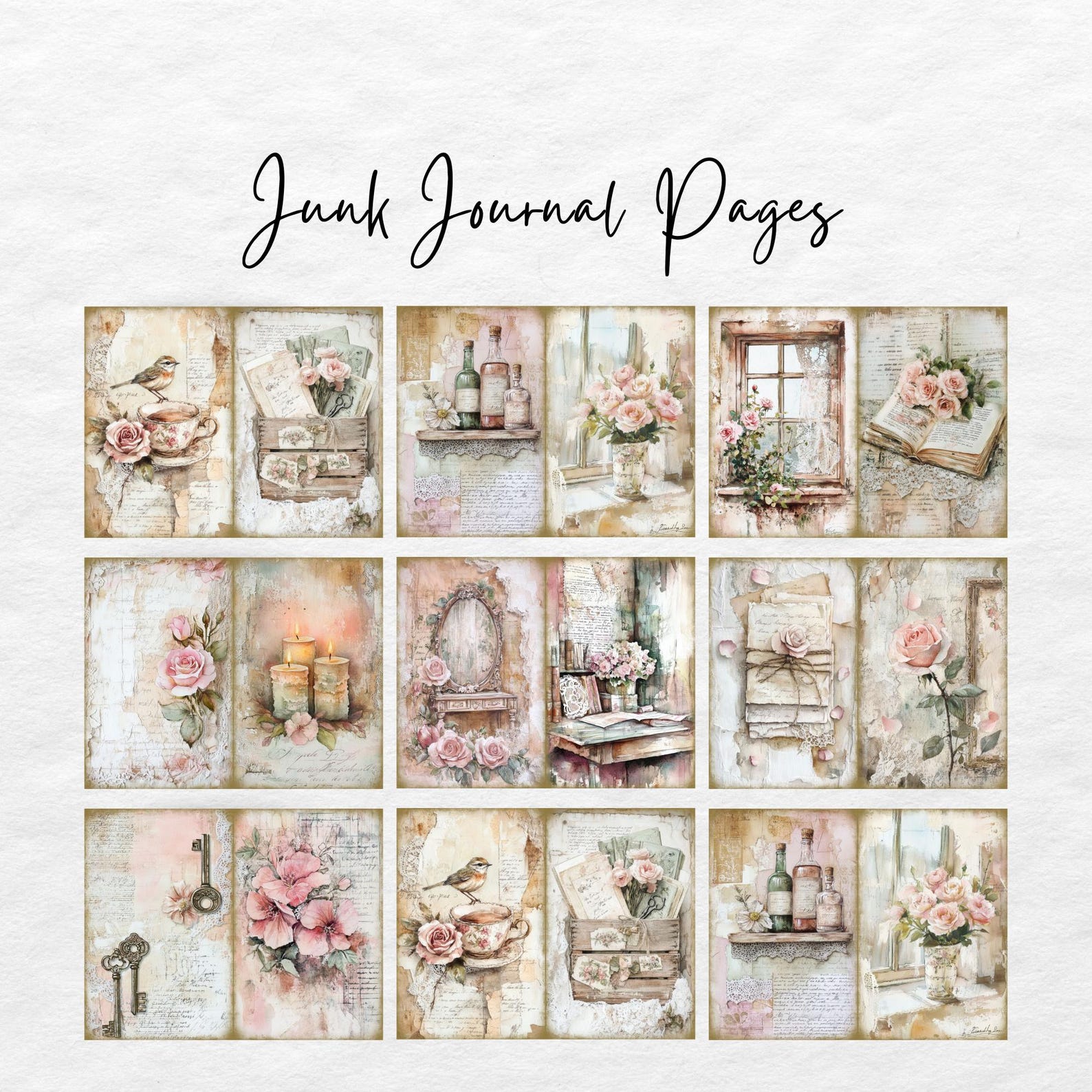 Shabby Chic Rose Junk Journal Kit (printable JPG Pages With Ephemera ...