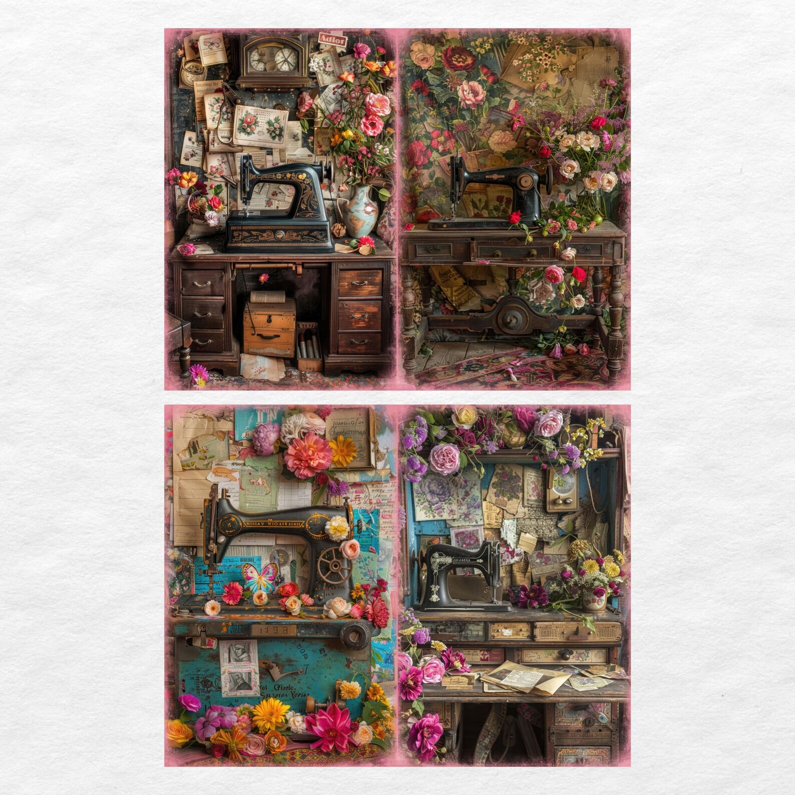 Vintage Sewing Junk Journal Pages, Digital Scrapbook Paper Kit ...