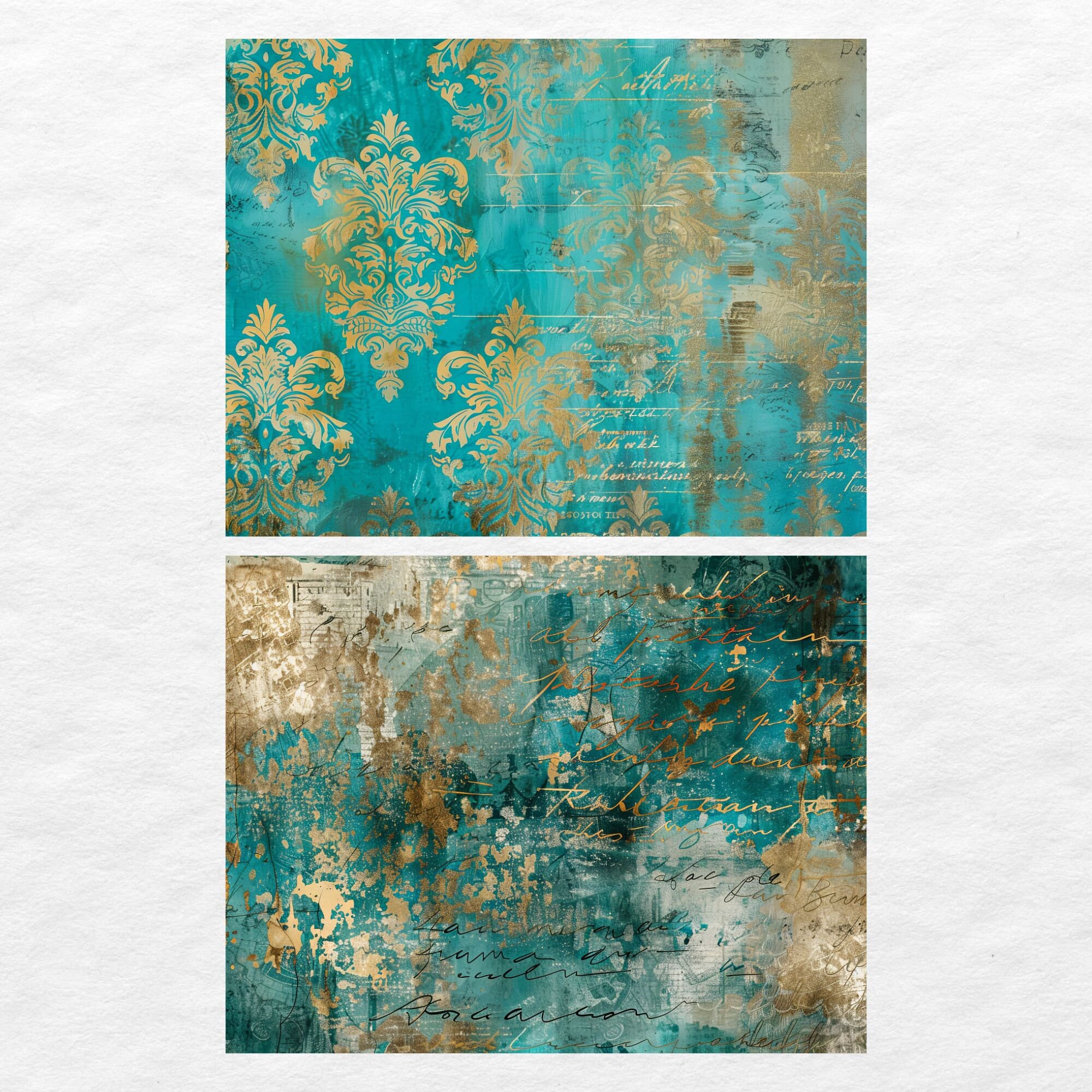 Teal and Gold Mixed Media Junk Journal Art Kit, Digital Papers ...