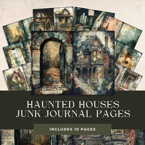 Kit de diario basura de casa abandonada, página de álbum de recortes de fantasía oscura, página de diario gótico, ruina de pétalos descoloridos digital, papel efímero envejecido y desgastado