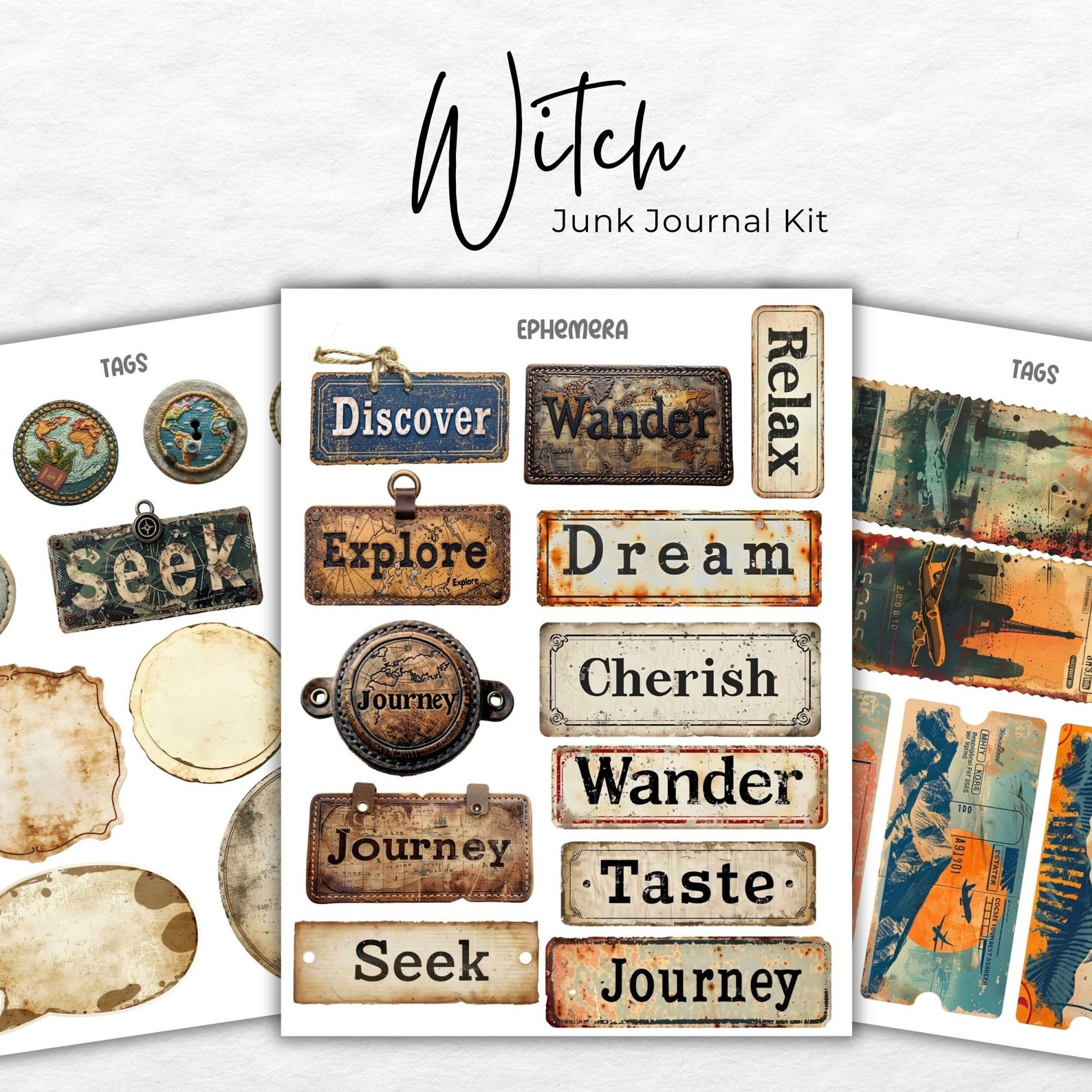 The Traveler Printable Junk Journal Kit Vintage Grunge Digital Download ...