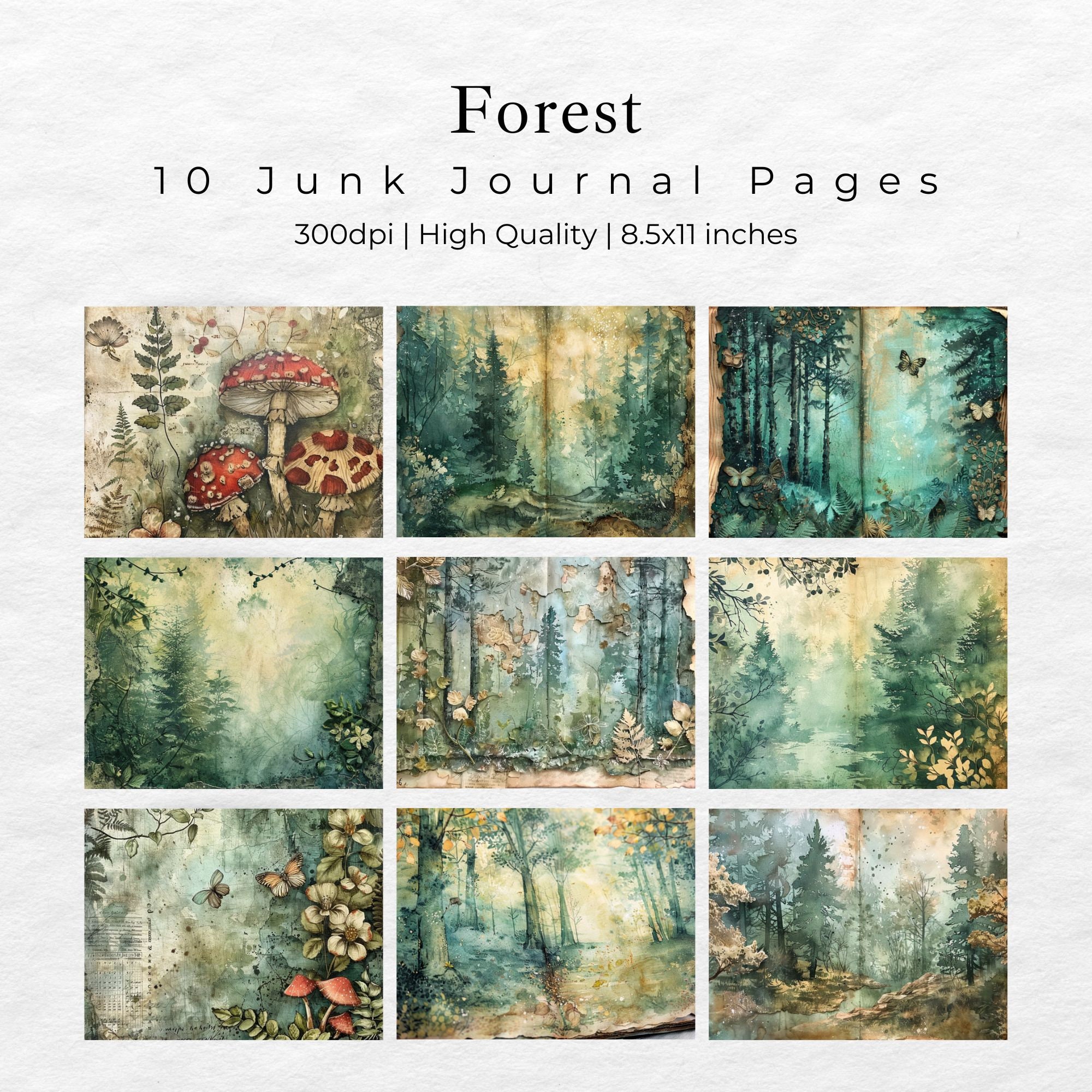 Enchanted Forest Junk Journal Pages, Printable Collage Sheet, Digital ...