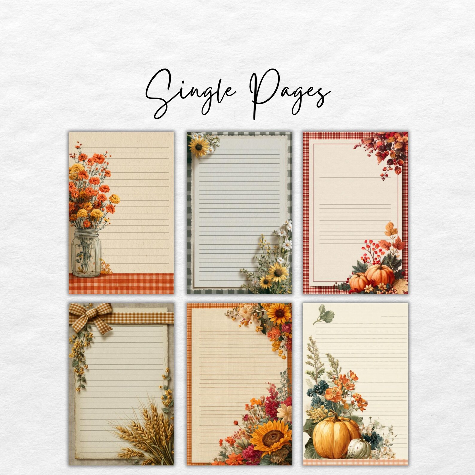 Digital Junk Journal Kit Fall Gingham Floral, Autumn Printable Ephemera ...