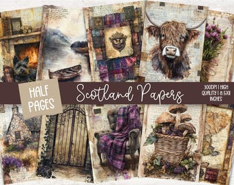 Junk Journal Pages Scotland, Printable Scottish Ephemera, Digital Scrapbook Kit, Vintage Journal Pages