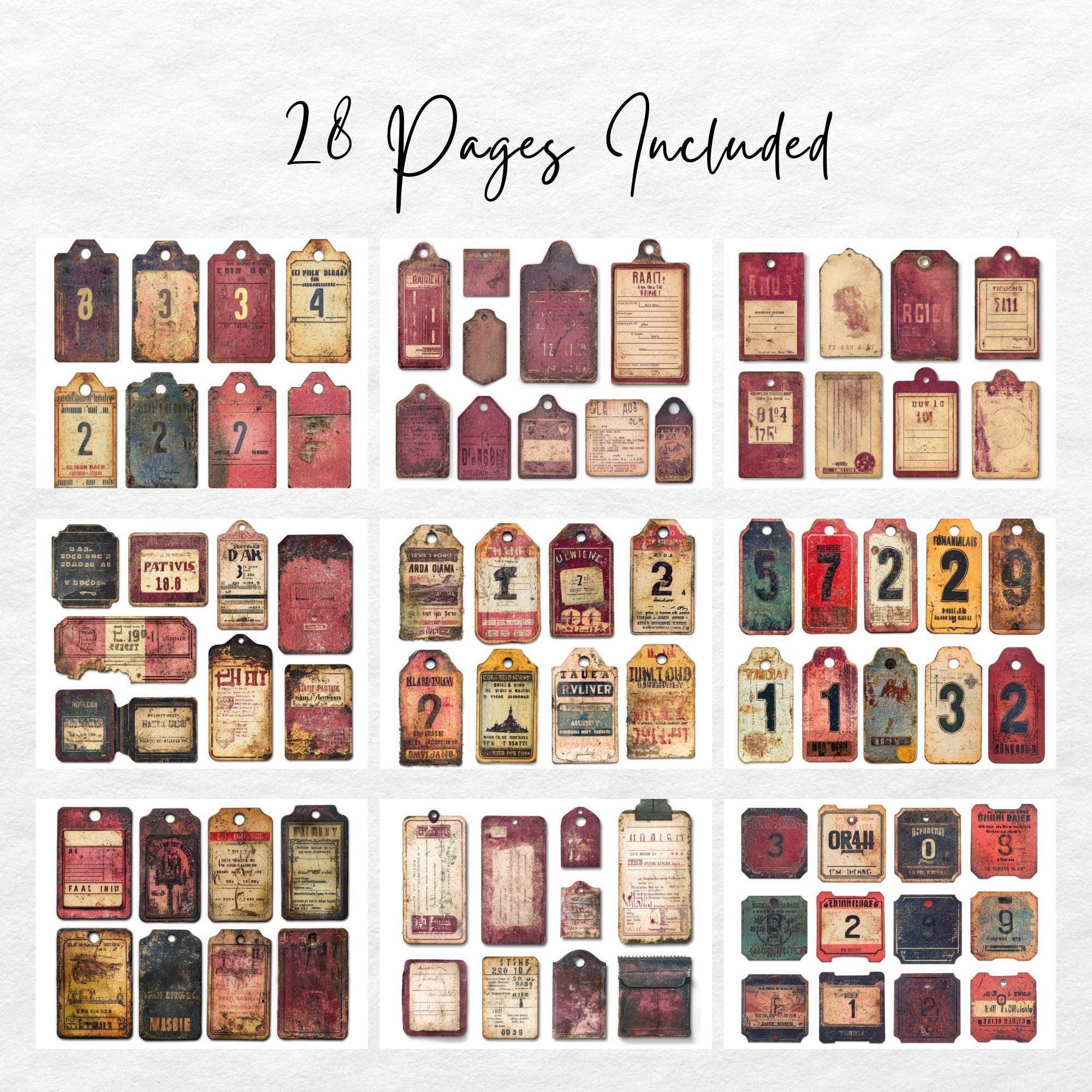 Industrial Red Grunge Numbers Labels Printable Steampunk Supplies ...