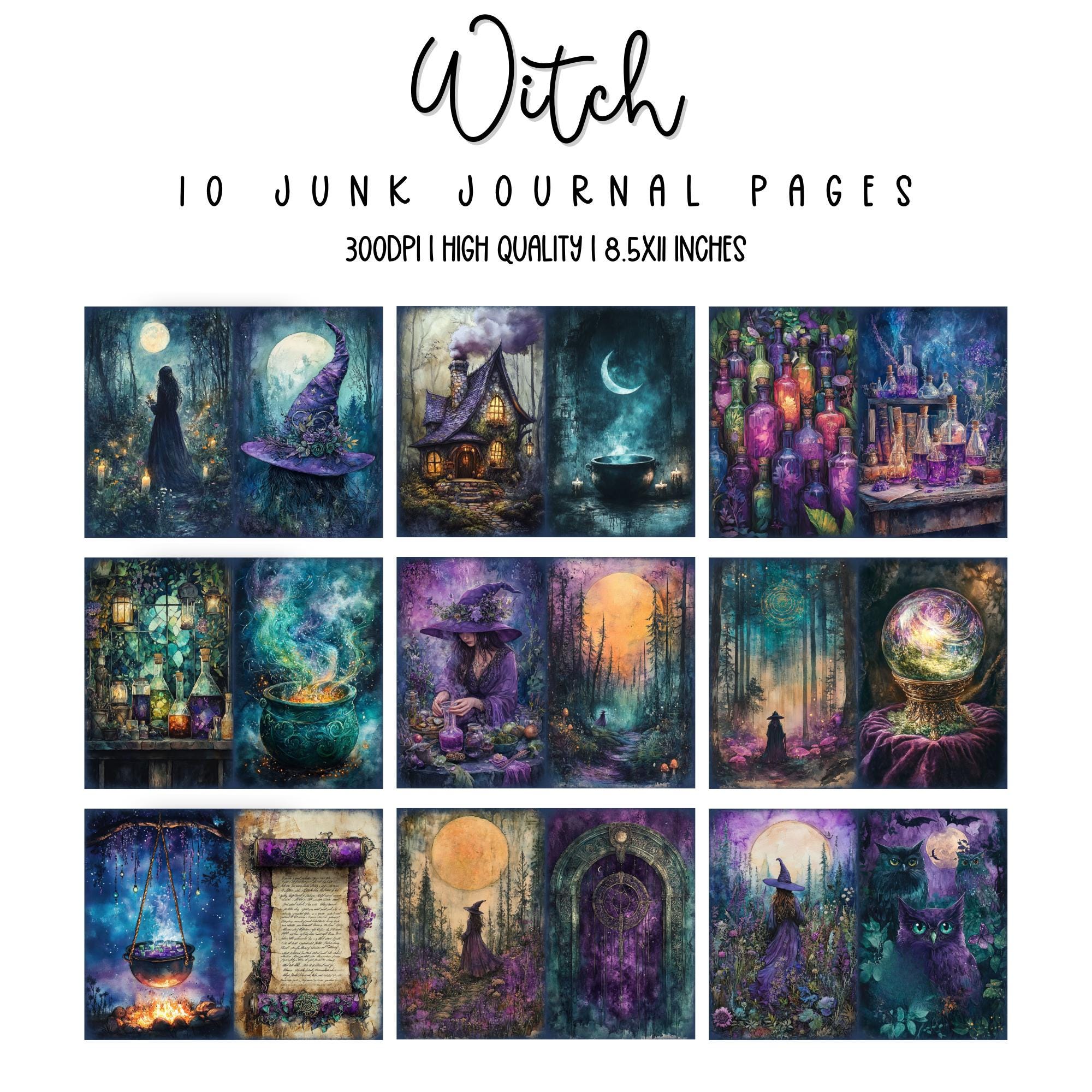 Witchcraft Junk Journal Pages, Digital Scrapbook Paper Kit, Printable ...