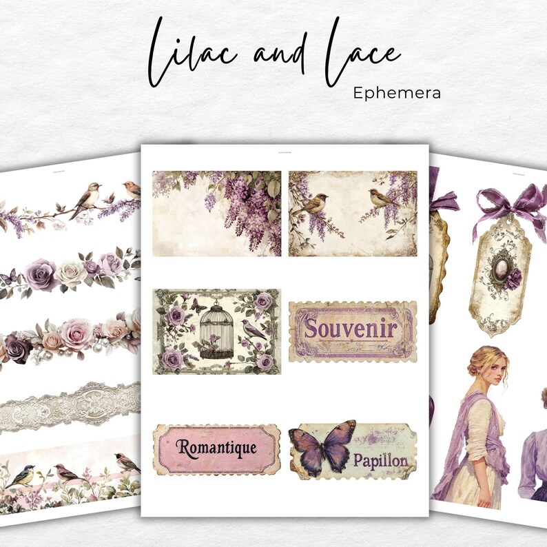 Lilac & Lace Junk Journal Kit – Vintage Purple Floral Printable (150 ...