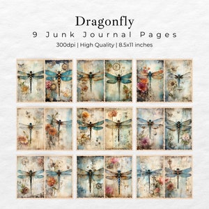 Dragonflies Junk Journal Kit, Vintage Journal Papers, Dragonfly Junk Journal Printable, Vintage Junk Journal Digi Kit, Printable Journal image 2