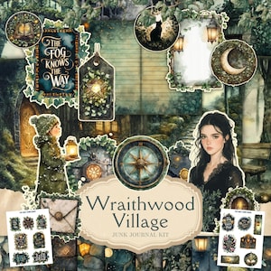 Zestaw do wydruku dziennika śmieci Wraithwood Village | Gothic Digital Download Haunted House Ephemera | Dark Academia Scrapbook
