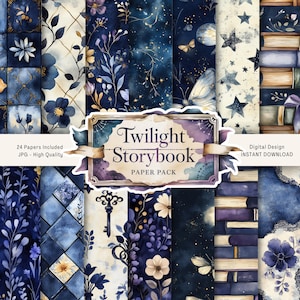 Papier journal indésirable Twilight Storybook, Pages JPG imprimables avec éphémères, marque-page, Dark Academia, vieux livres papier numérique, téléchargement numérique