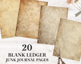 Blank Ledger Junk Journal Pages, Printable Journal Kit, Vintage Ledger Scrapbook, Digital Journal Pages