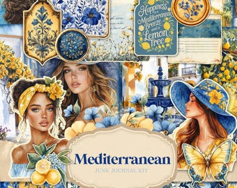 Mediterranean Summer Digital Junk Journal Background, Sea Collage Printable, Digital Junk Journal, Beach Journal Paper, Summer background