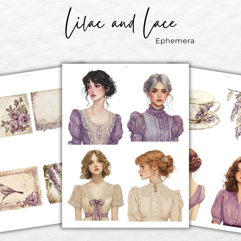 Lilac & Lace Junk Journal Kit – Vintage Purple Floral Printable (150 ...