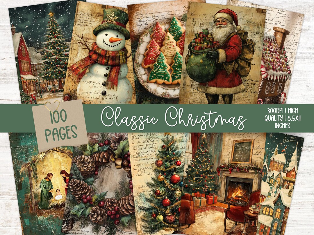 100 Christmas Junk Journal Kit, Vintage Merry Christmas Junk Journal ...