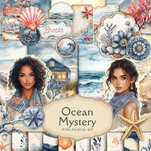 Coastal Junk Journal Kit | Journal Pages, Papers, Ephemera, Tags | Beach Printables | Sea Scrapbook Kit | Ocean Digital Download, Beach